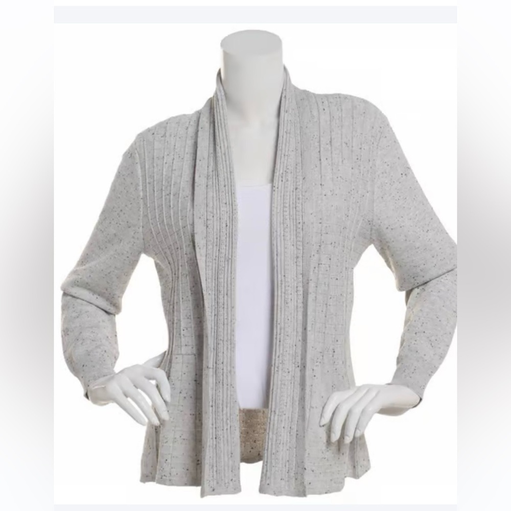Womens Chloe & Jasmine Fleck Fan Back Open Shortigan Gray Cardigan Sweater XL